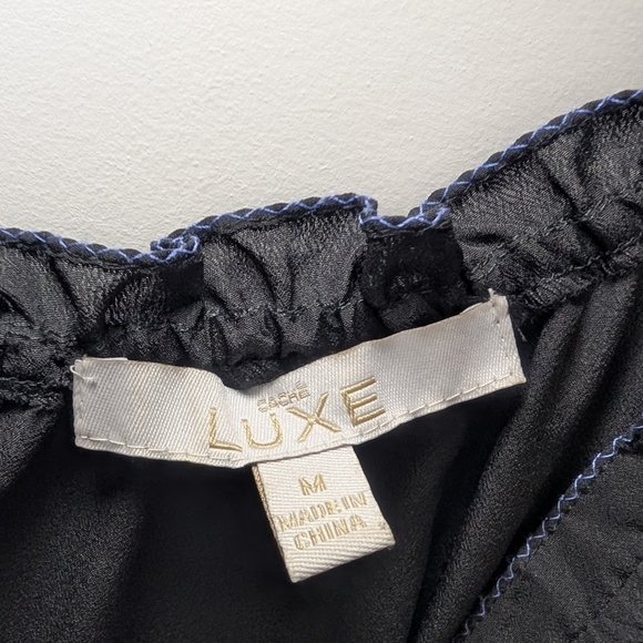 Cache Luxe Chiffon Top Blouse Black Embroidered Sheer Long Sleeve Size Medium - Picture 5 of 9